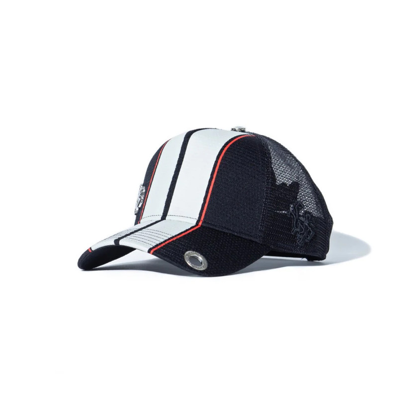 Red Monkey Racing Stripe Trucker Cap - Black & Silver - قبعة